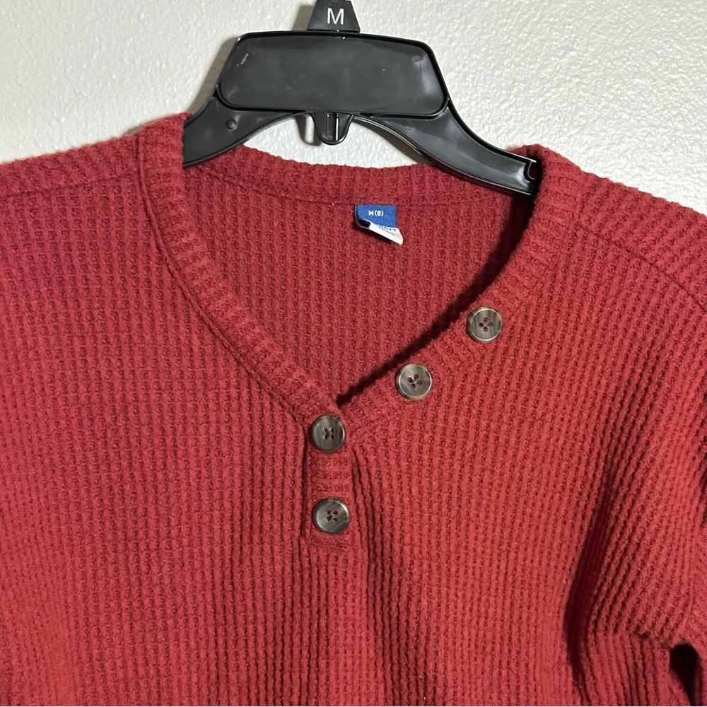 Old Navy Kids Girl waffle-knit Henley sweater Burgundy/maroon‎ Size M(8)